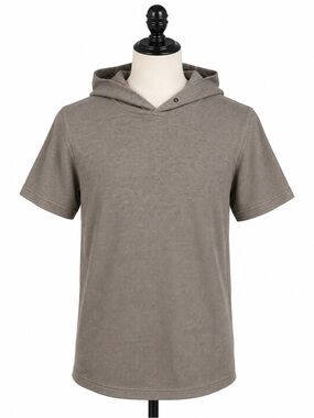 TwentyOne Men Waffle Knit Short Sleeve Hoodie Taupe Size Medium
